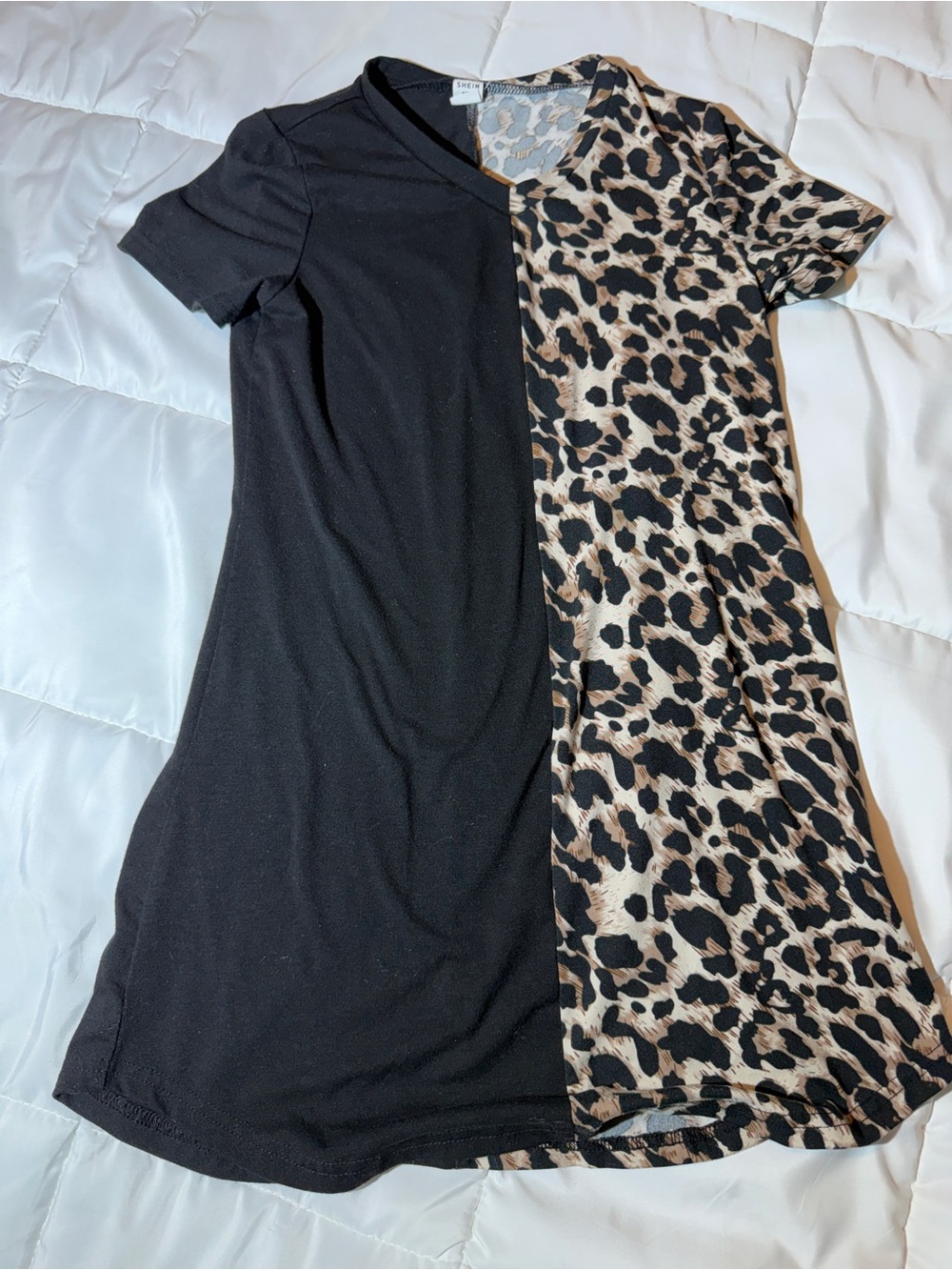 SHEIN Girls 8Y Black Animal Print Colorblock Dress